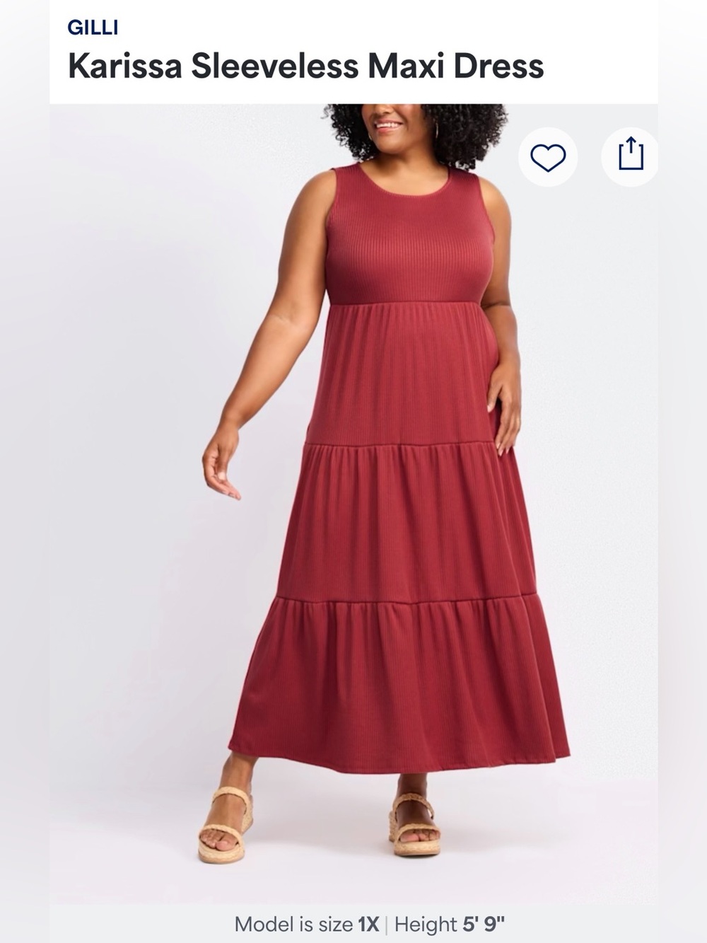 Gilli 3X Rust Red Ribbed Knit Tiered Maxi Dress Sleeveless Stretch